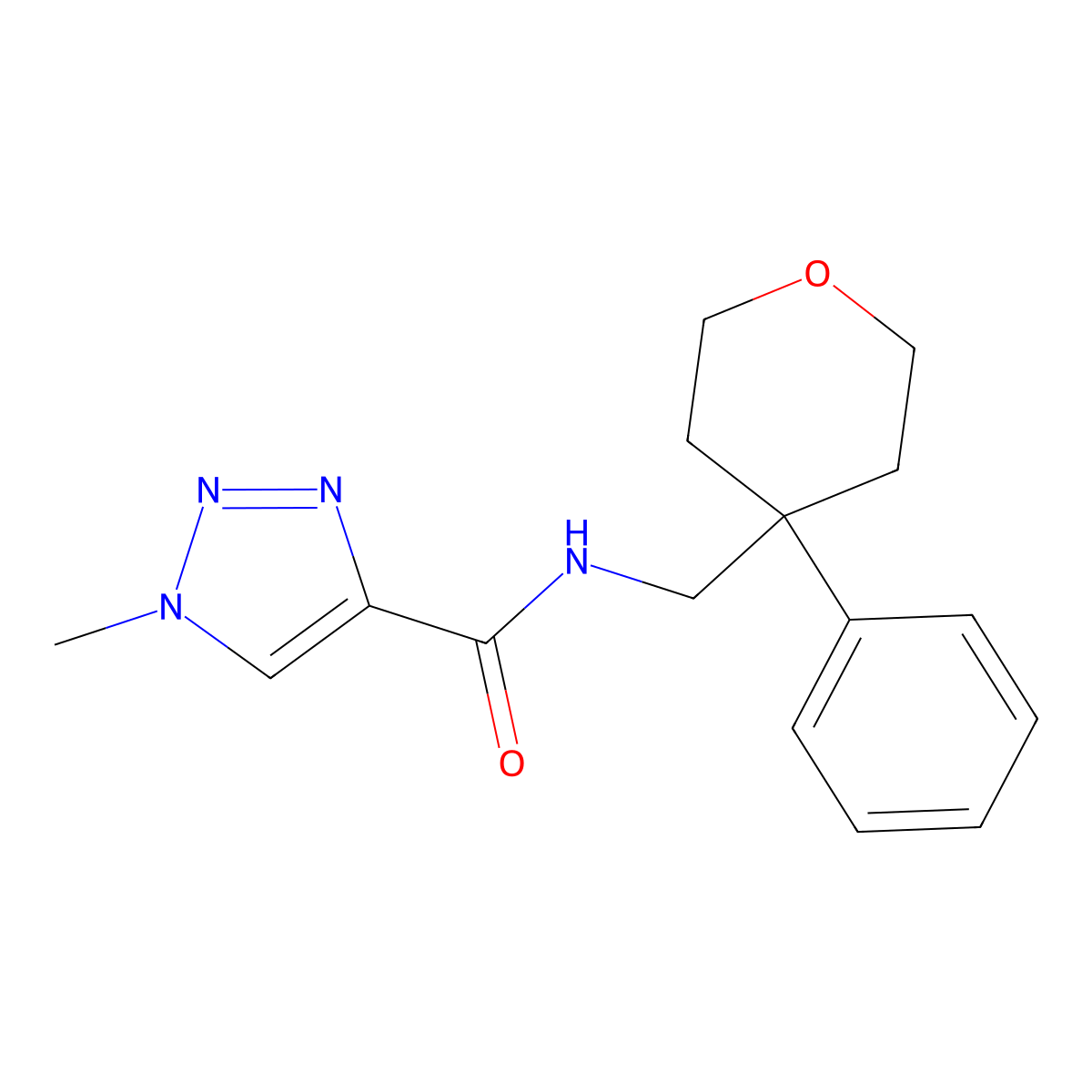 1-methyl-N-((4-phenyltetrahydro-2H-pyran-4-yl)methyl)-1H-1,2,3-triazole-4-carboxamide molecular structure, CAS 1798027-47-0