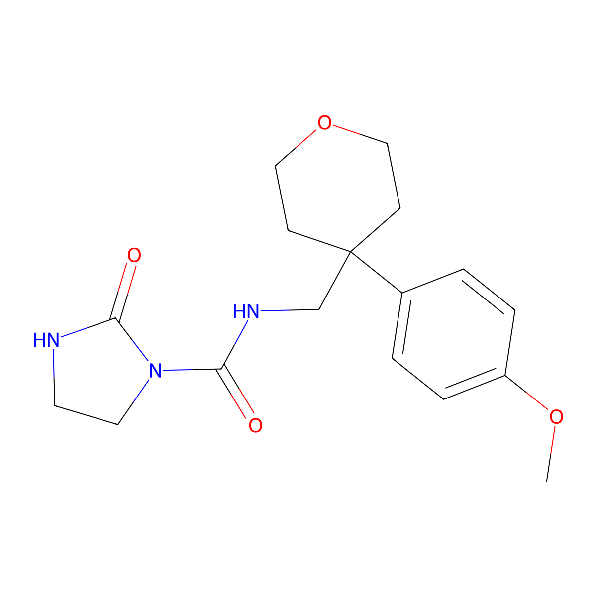 N-((4-(4-methoxyphenyl)tetrahydro-2H-pyran-4-yl)methyl)-2-oxoimidazolidine-1-carboxamide molecular structure, CAS 1798027-53-8