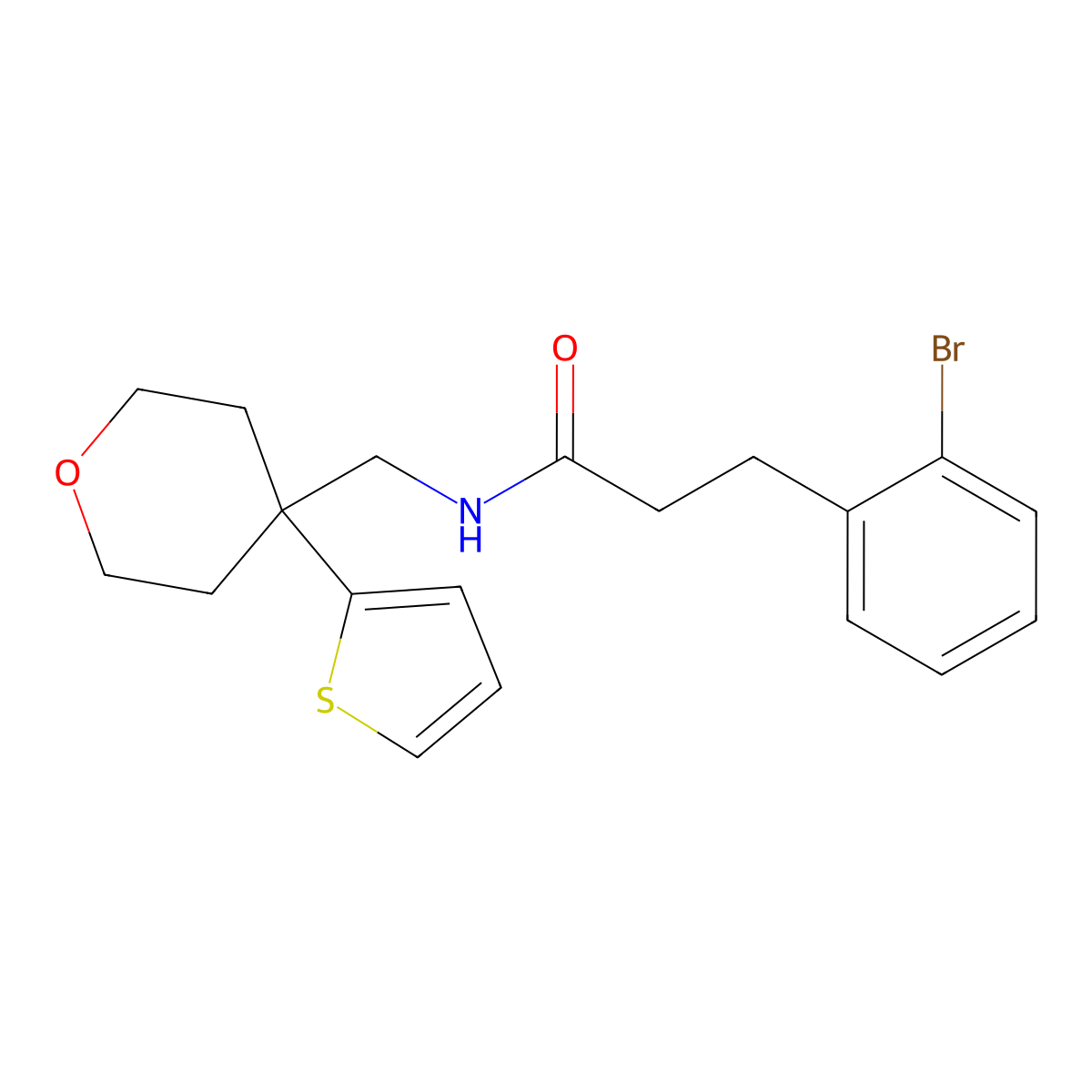 3-(2-bromophenyl)-N-((4-(thiophen-2-yl)tetrahydro-2H-pyran-4-yl)methyl)propanamide molecular structure, CAS 1798027-60-7