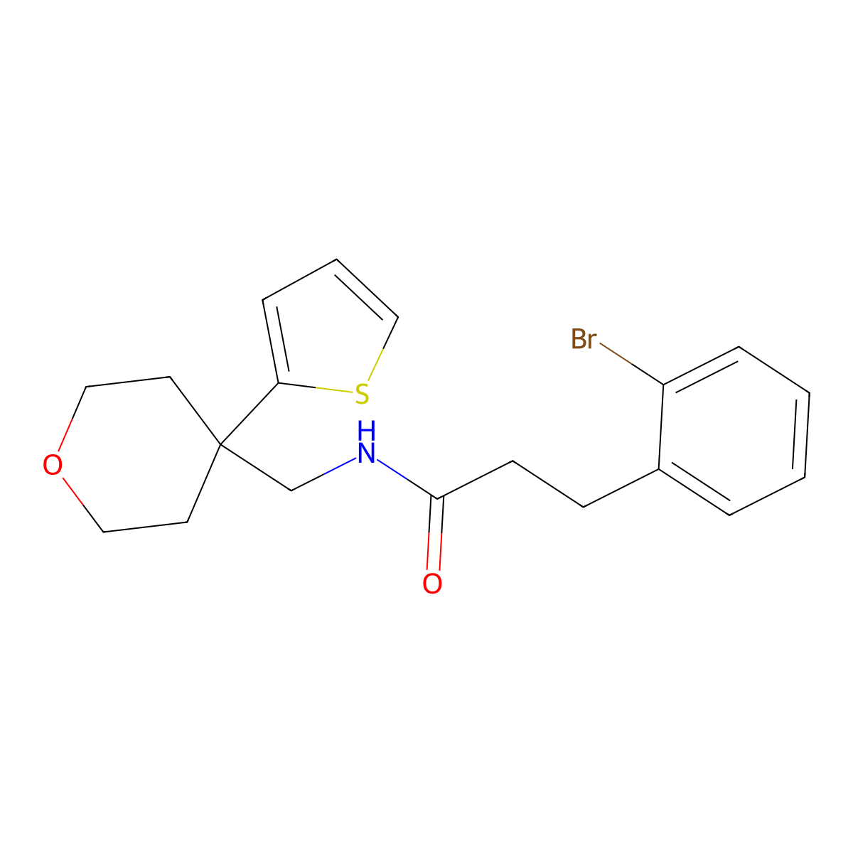 3-(2-bromophenyl)-N-((4-(thiophen-2-yl)tetrahydro-2H-pyran-4-yl)methyl)propanamide molecular structure, CAS 1798027-60-7