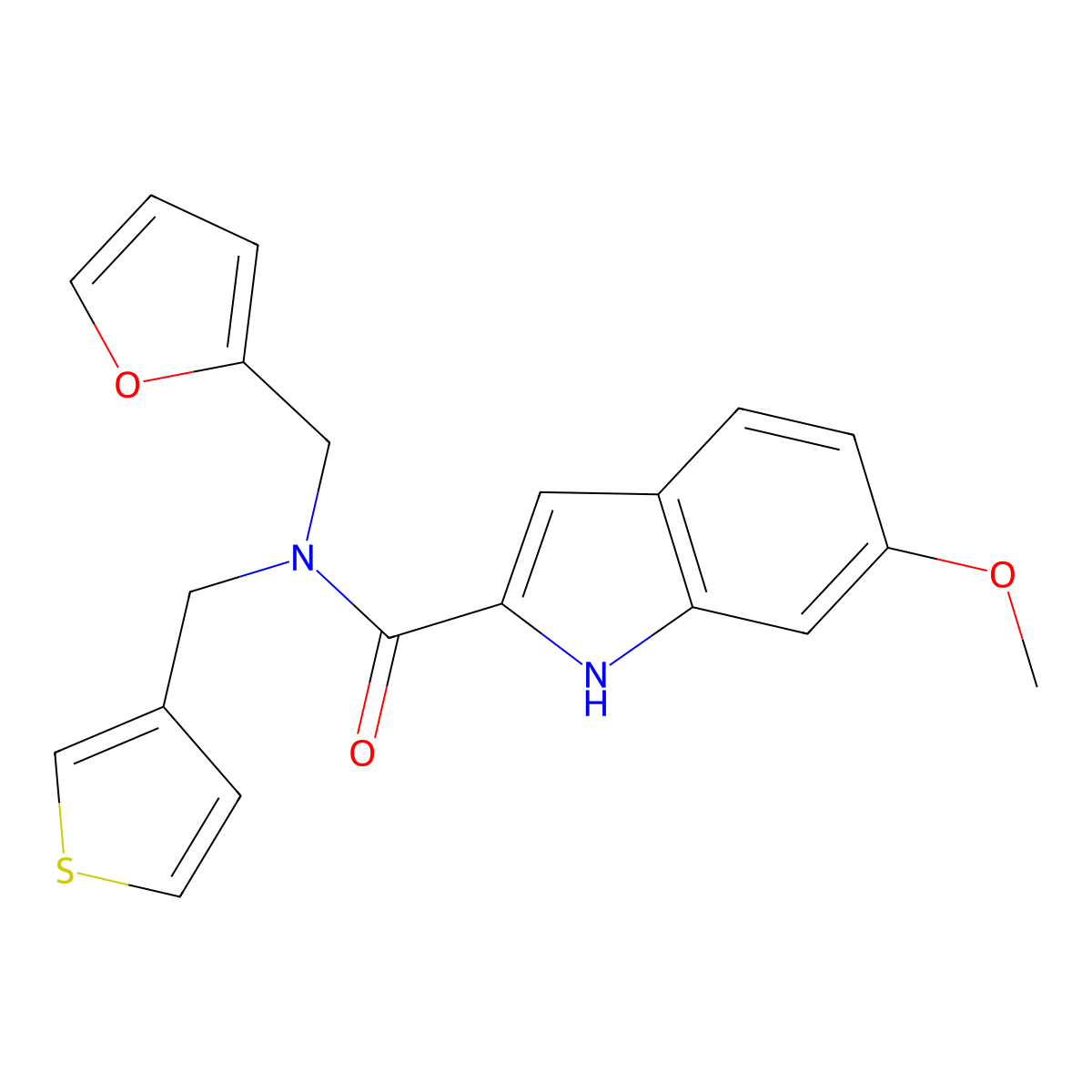 N-(furan-2-ylmethyl)-6-methoxy-N-(thiophen-3-ylmethyl)-1H-indole-2-carboxamide molecular structure, CAS 1798027-67-4
