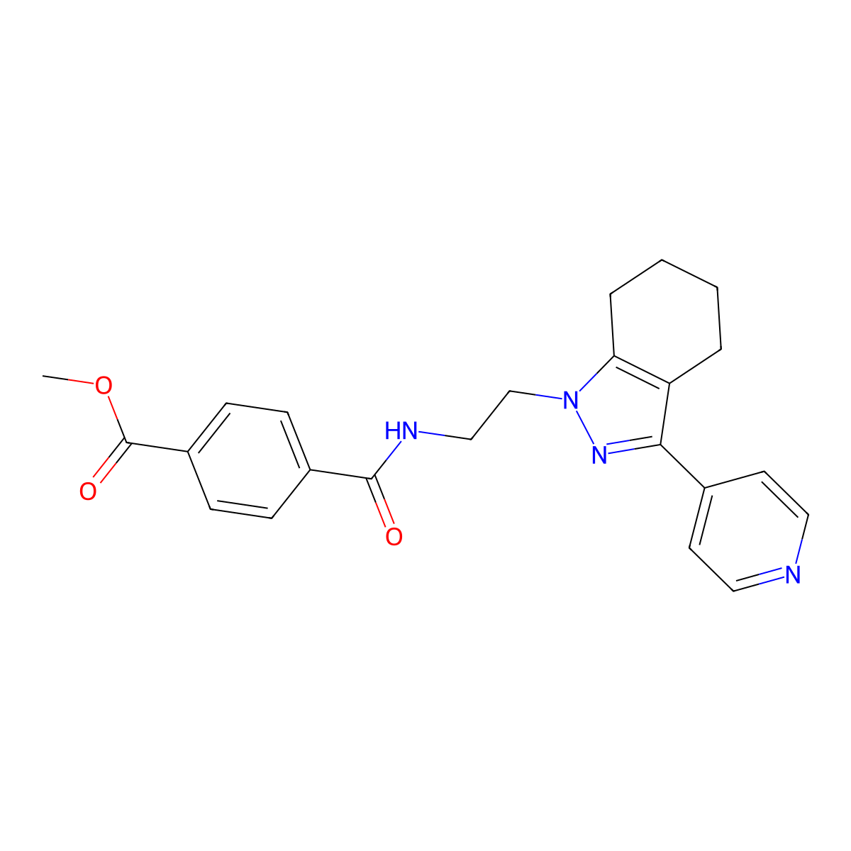 methyl 4-((2-(3-(pyridin-4-yl)-4,5,6,7-tetrahydro-1H-indazol-1-yl)ethyl)carbamoyl)benzoate molecular structure, CAS 1798027-79-8