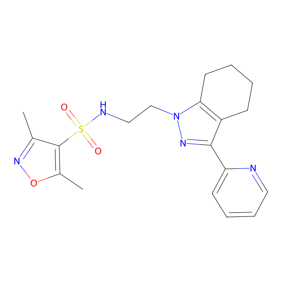 3,5-dimethyl-N-(2-(3-(pyridin-2-yl)-4,5,6,7-tetrahydro-1H-indazol-1-yl)ethyl)isoxazole-4-sulfonamide molecular structure, CAS 1798028-02-0