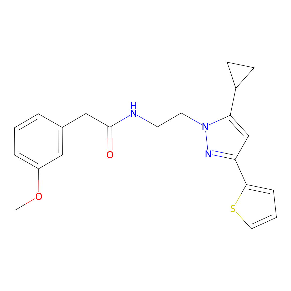 N-{2-[5-cyclopropyl-3-(thiophen-2-yl)-1H-pyrazol-1-yl]ethyl}-2-(3-methoxyphenyl)acetamide molecular structure, CAS 1798028-11-1