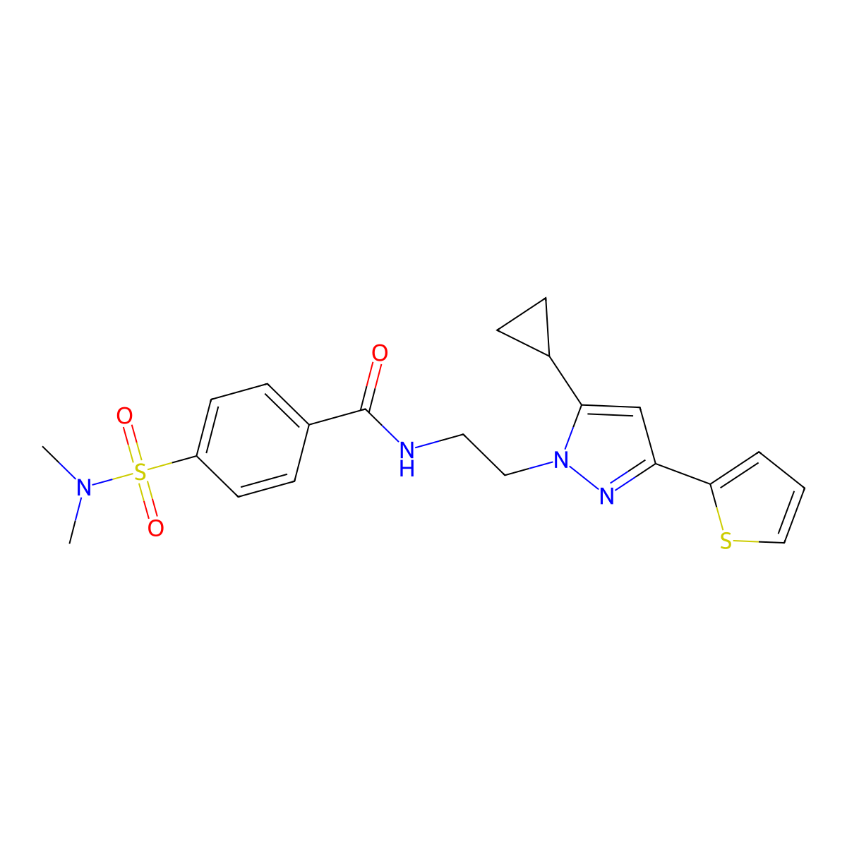 N-(2-(5-cyclopropyl-3-(thiophen-2-yl)-1H-pyrazol-1-yl)ethyl)-4-(N,N-dimethylsulfamoyl)benzamide molecular structure, CAS 1798028-15-5