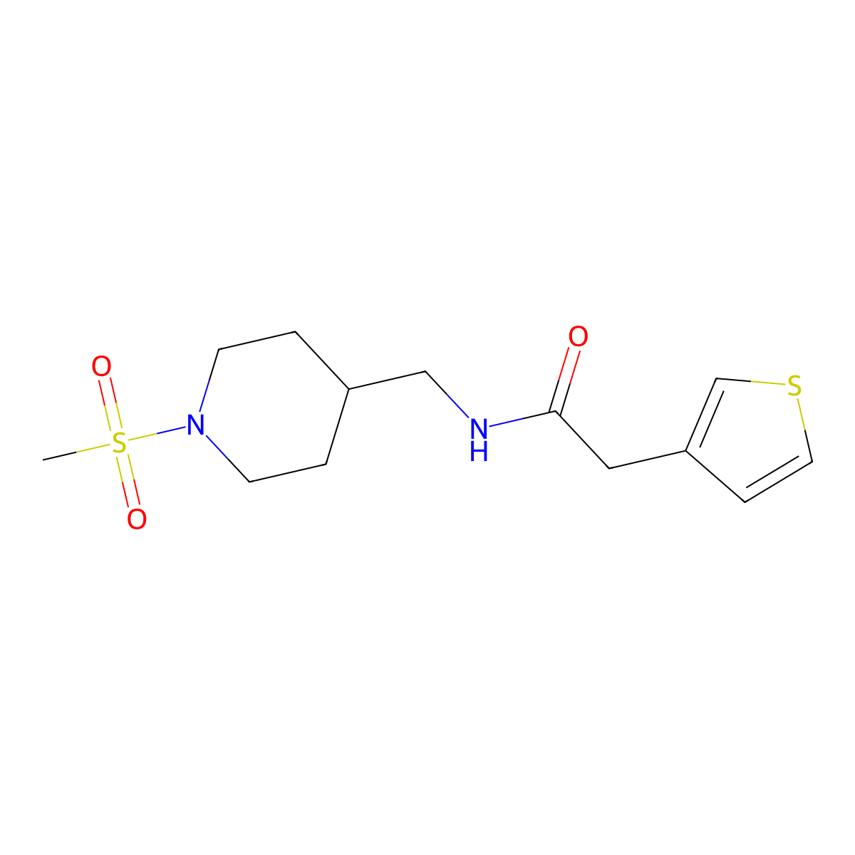 N-((1-(methylsulfonyl)piperidin-4-yl)methyl)-2-(thiophen-3-yl)acetamide molecular structure, CAS 1798028-17-7