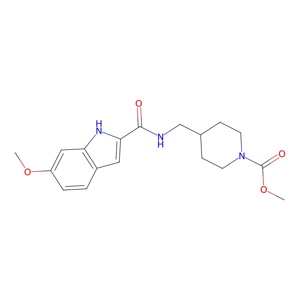 methyl 4-((6-methoxy-1H-indole-2-carboxamido)methyl)piperidine-1-carboxylate molecular structure, CAS 1798028-22-4