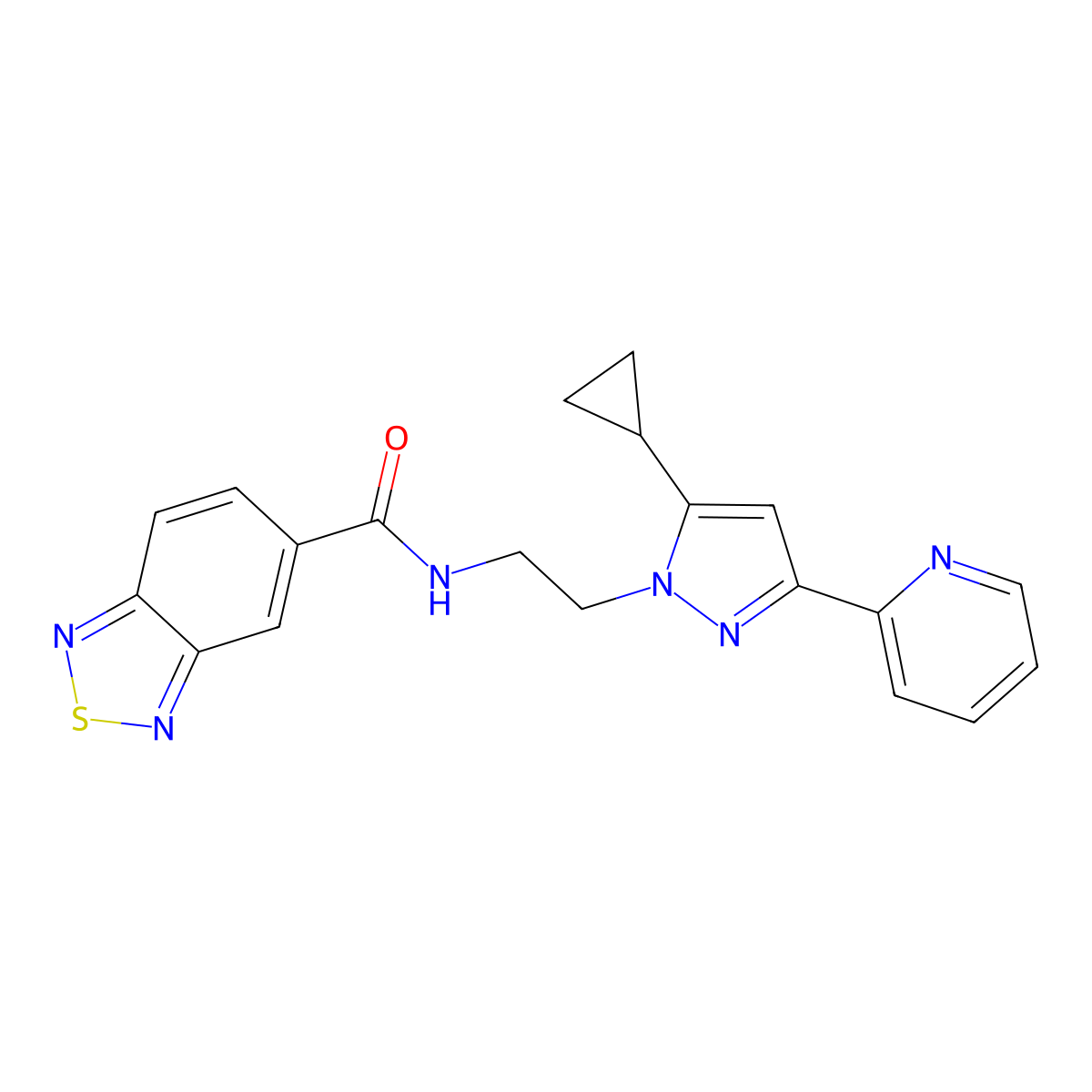 N-(2-(5-cyclopropyl-3-(pyridin-2-yl)-1H-pyrazol-1-yl)ethyl)benzo[c][1,2,5]thiadiazole-5-carboxamide molecular structure, CAS 1798028-42-8