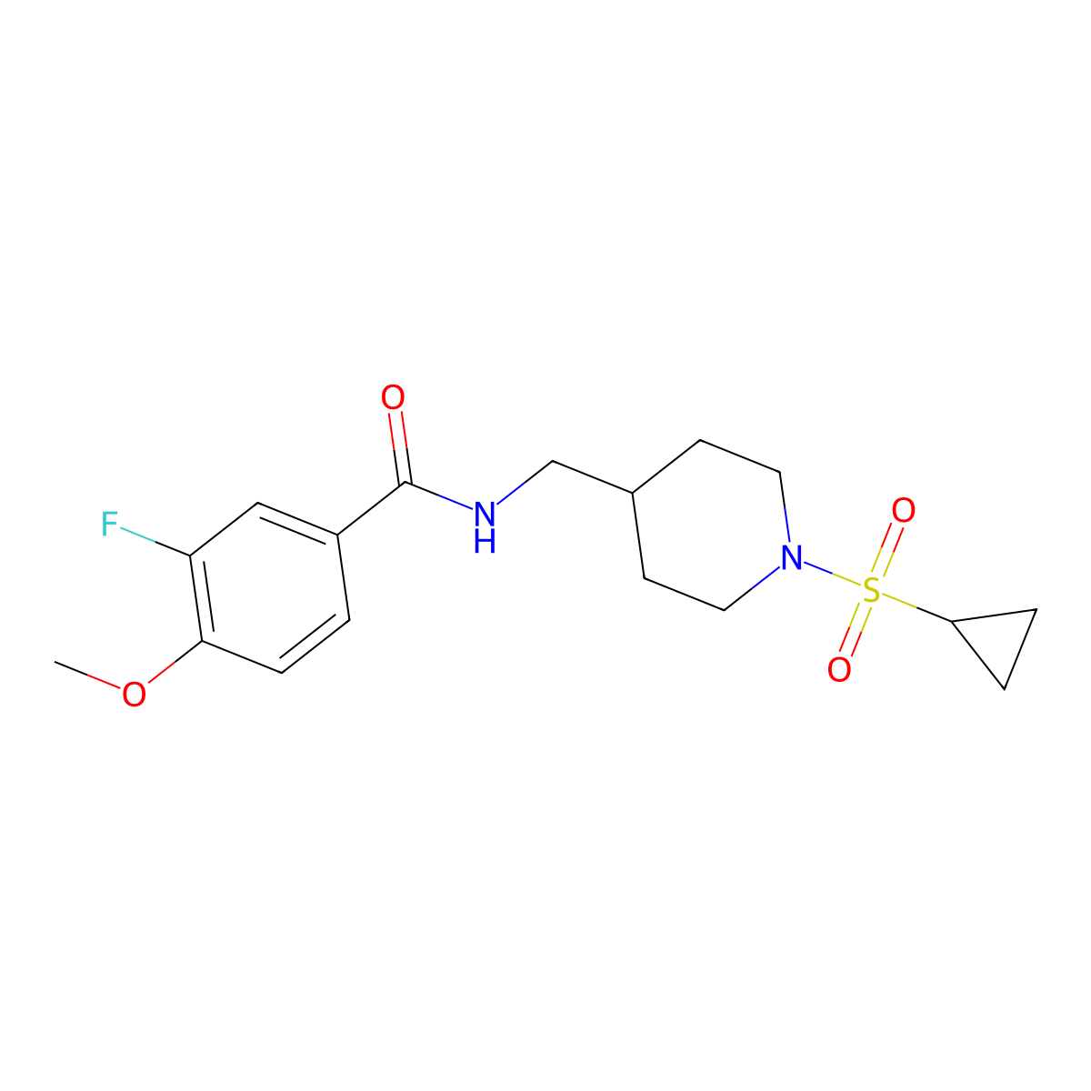 N-((1-(cyclopropylsulfonyl)piperidin-4-yl)methyl)-3-fluoro-4-methoxybenzamide molecular structure, CAS 1798028-43-9