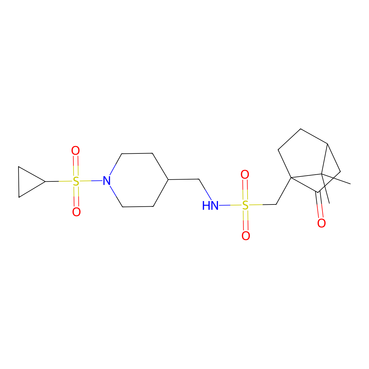 N-((1-(cyclopropylsulfonyl)piperidin-4-yl)methyl)-1-(7,7-dimethyl-2-oxobicyclo[2.2.1]heptan-1-yl)methanesulfonamide molecular structure, CAS 1798028-46-2