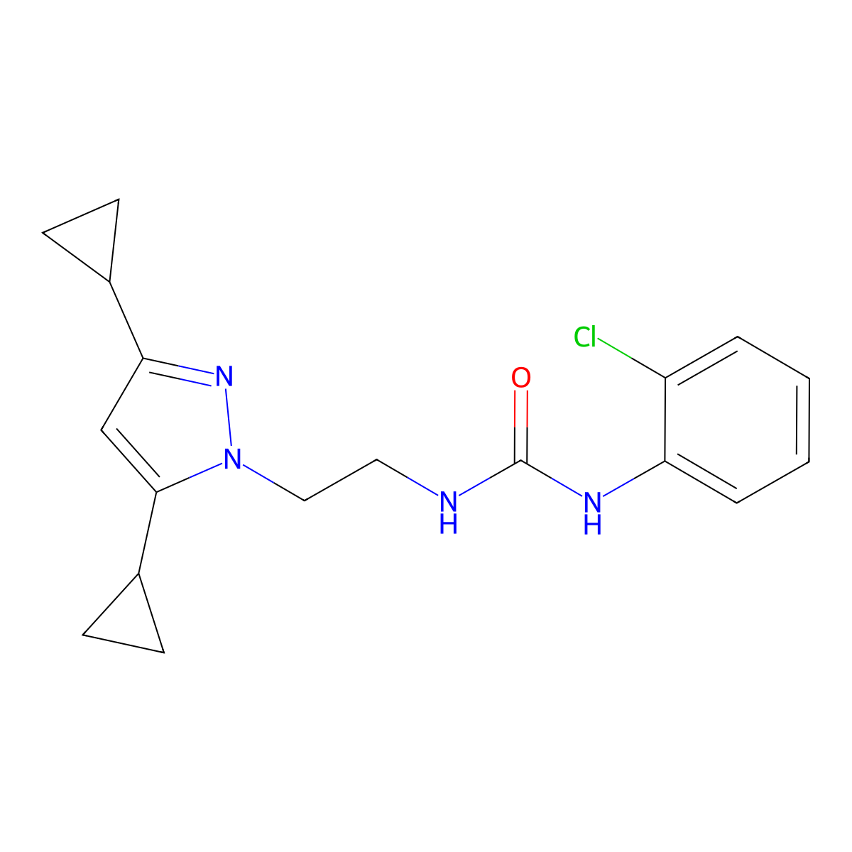 1-(2-chlorophenyl)-3-(2-(3,5-dicyclopropyl-1H-pyrazol-1-yl)ethyl)urea molecular structure, CAS 1798028-56-4