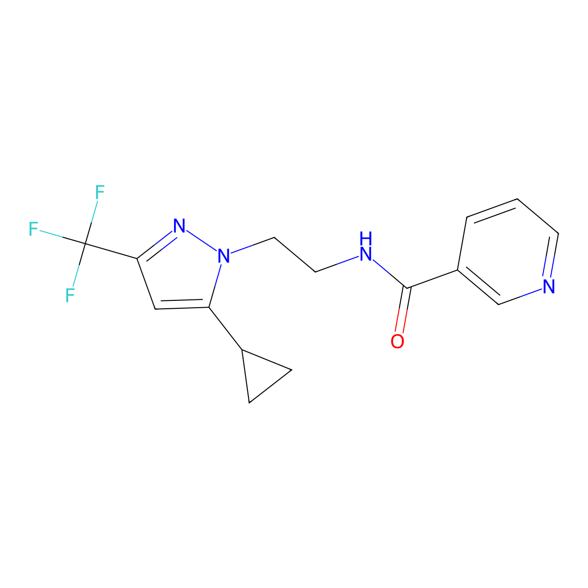 N-(2-(5-cyclopropyl-3-(trifluoromethyl)-1H-pyrazol-1-yl)ethyl)nicotinamide molecular structure, CAS 1798028-57-5