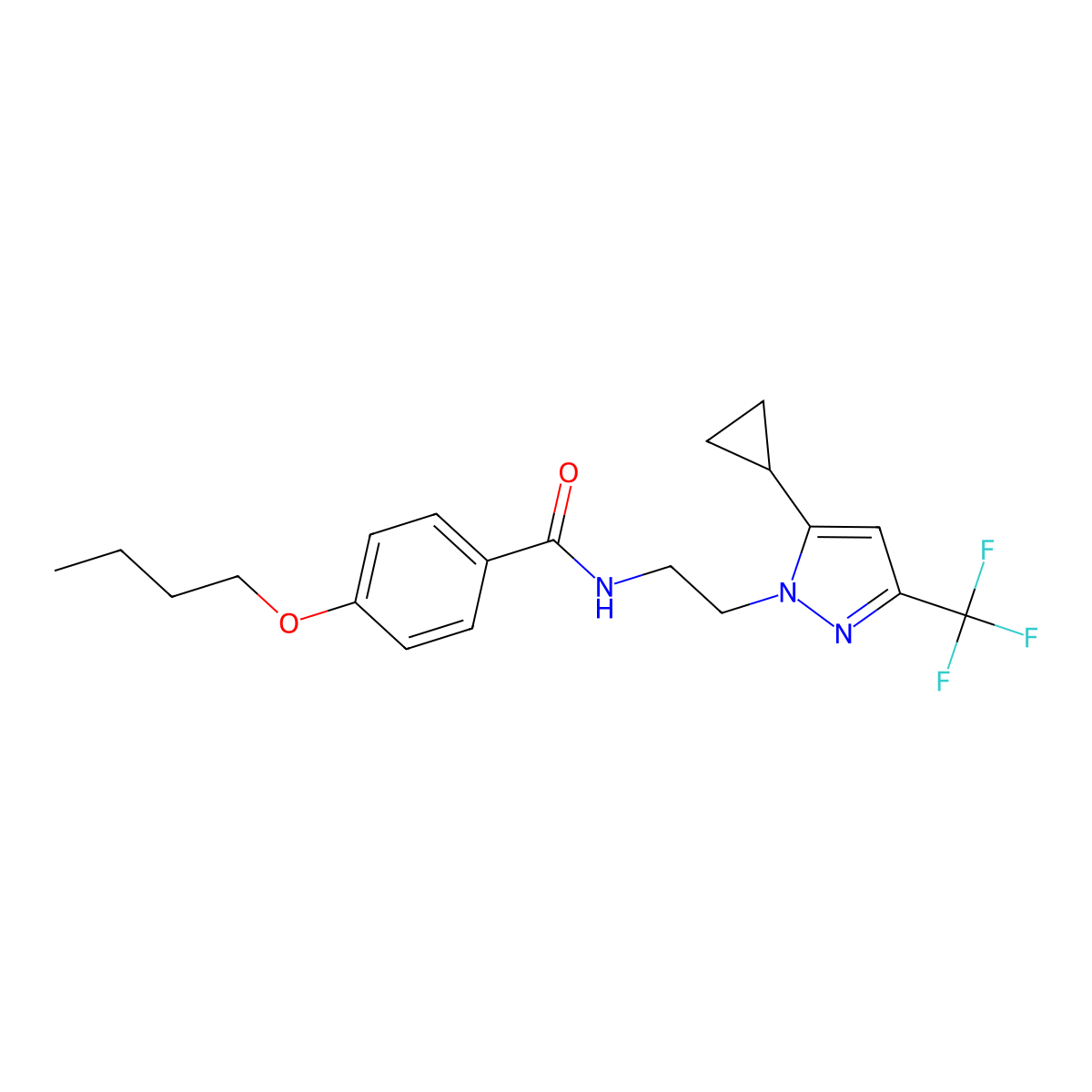 4-butoxy-N-{2-[5-cyclopropyl-3-(trifluoromethyl)-1H-pyrazol-1-yl]ethyl}benzamide molecular structure, CAS 1798028-62-2