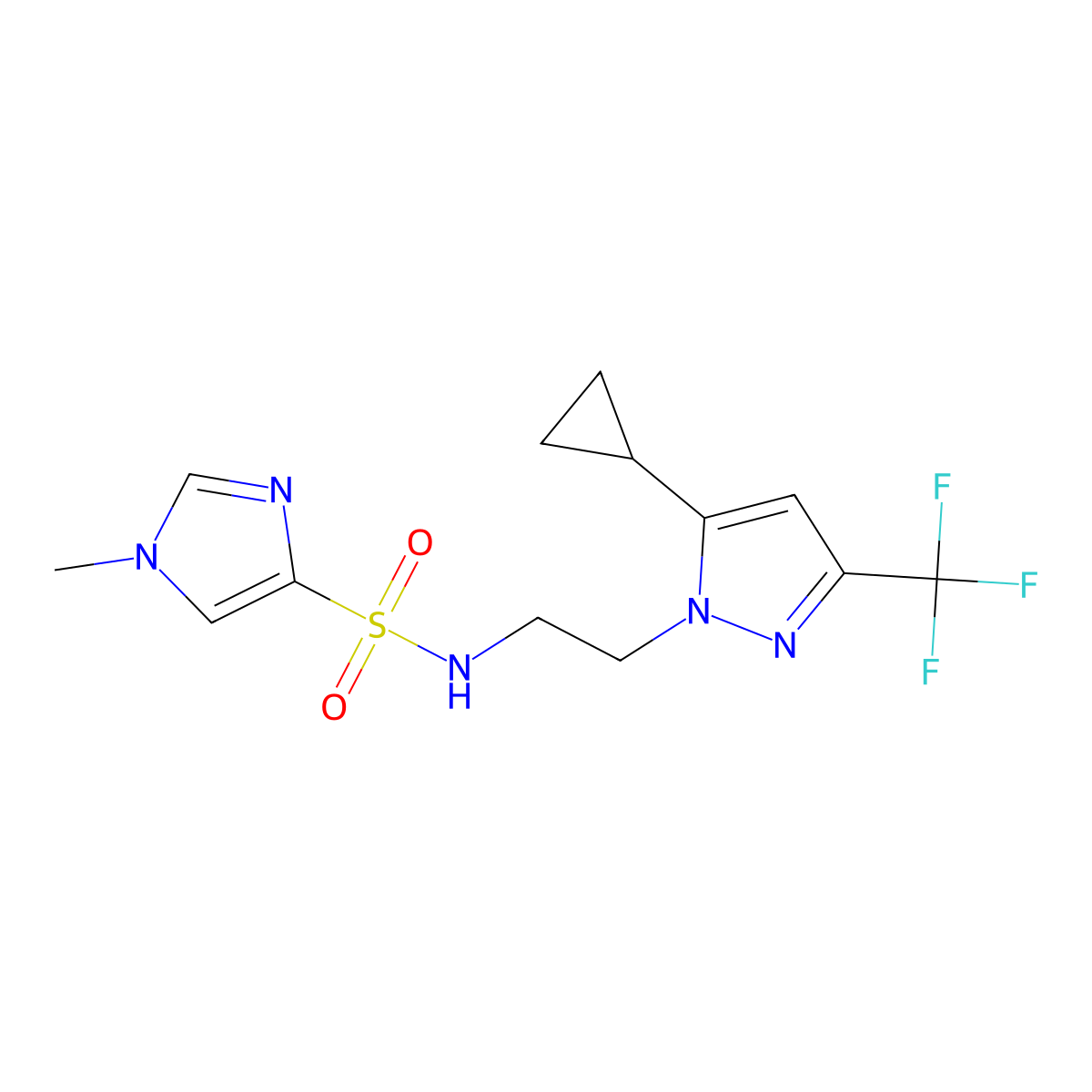 N-{2-[5-cyclopropyl-3-(trifluoromethyl)-1H-pyrazol-1-yl]ethyl}-1-methyl-1H-imidazole-4-sulfonamide molecular structure, CAS 1798028-73-5