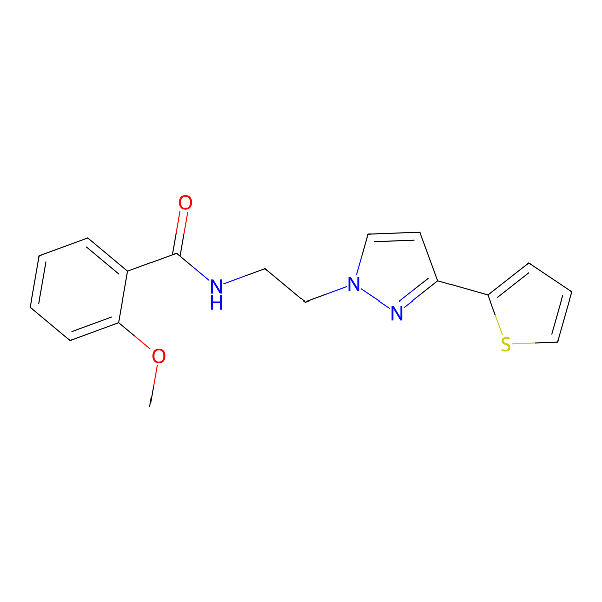 2-methoxy-N-(2-(3-(thiophen-2-yl)-1H-pyrazol-1-yl)ethyl)benzamide molecular structure, CAS 1798028-78-0