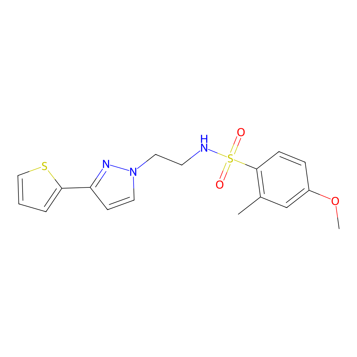 4-methoxy-2-methyl-N-(2-(3-(thiophen-2-yl)-1H-pyrazol-1-yl)ethyl)benzenesulfonamide molecular structure, CAS 1798028-81-5