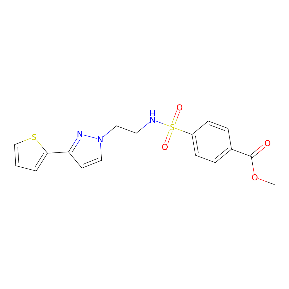 methyl 4-(N-(2-(3-(thiophen-2-yl)-1H-pyrazol-1-yl)ethyl)sulfamoyl)benzoate molecular structure, CAS 1798028-84-8