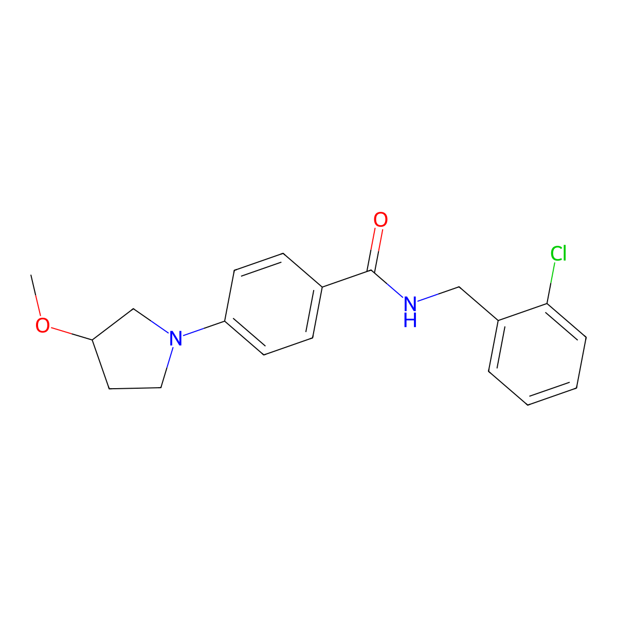 N-(2-chlorobenzyl)-4-(3-methoxypyrrolidin-1-yl)benzamide molecular structure, CAS 1798029-06-7
