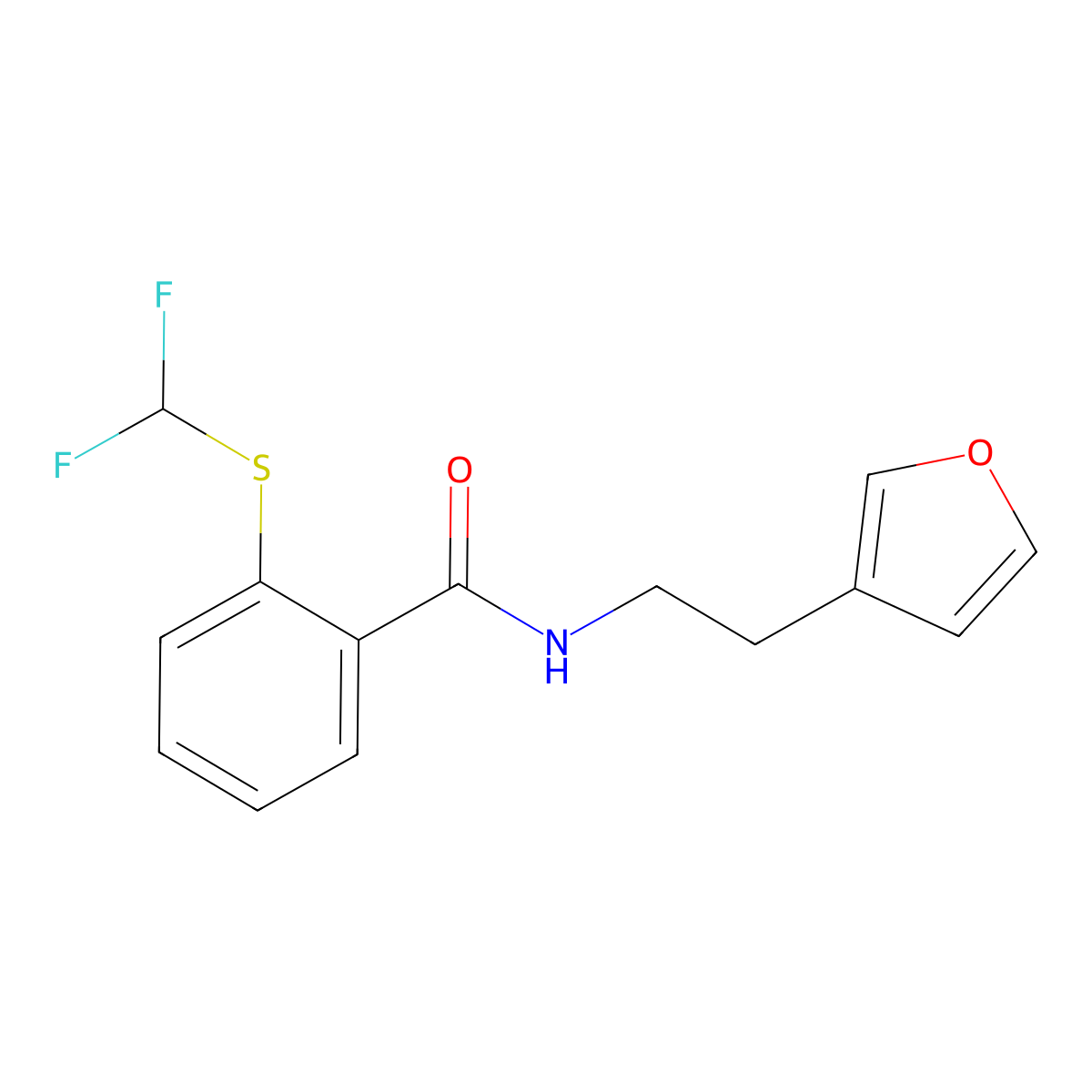 2-((difluoromethyl)thio)-N-(2-(furan-3-yl)ethyl)benzamide molecular structure, CAS 1798029-10-3