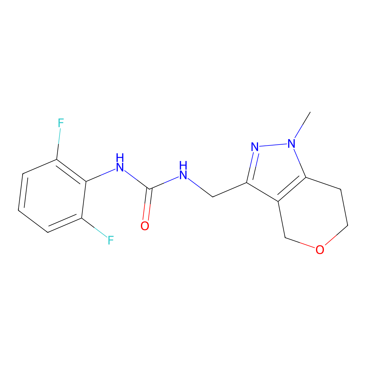1-(2,6-Difluorophenyl)-3-((1-methyl-1,4,6,7-tetrahydropyrano[4,3-c]pyrazol-3-yl)methyl)urea molecular structure, CAS 1798029-30-7