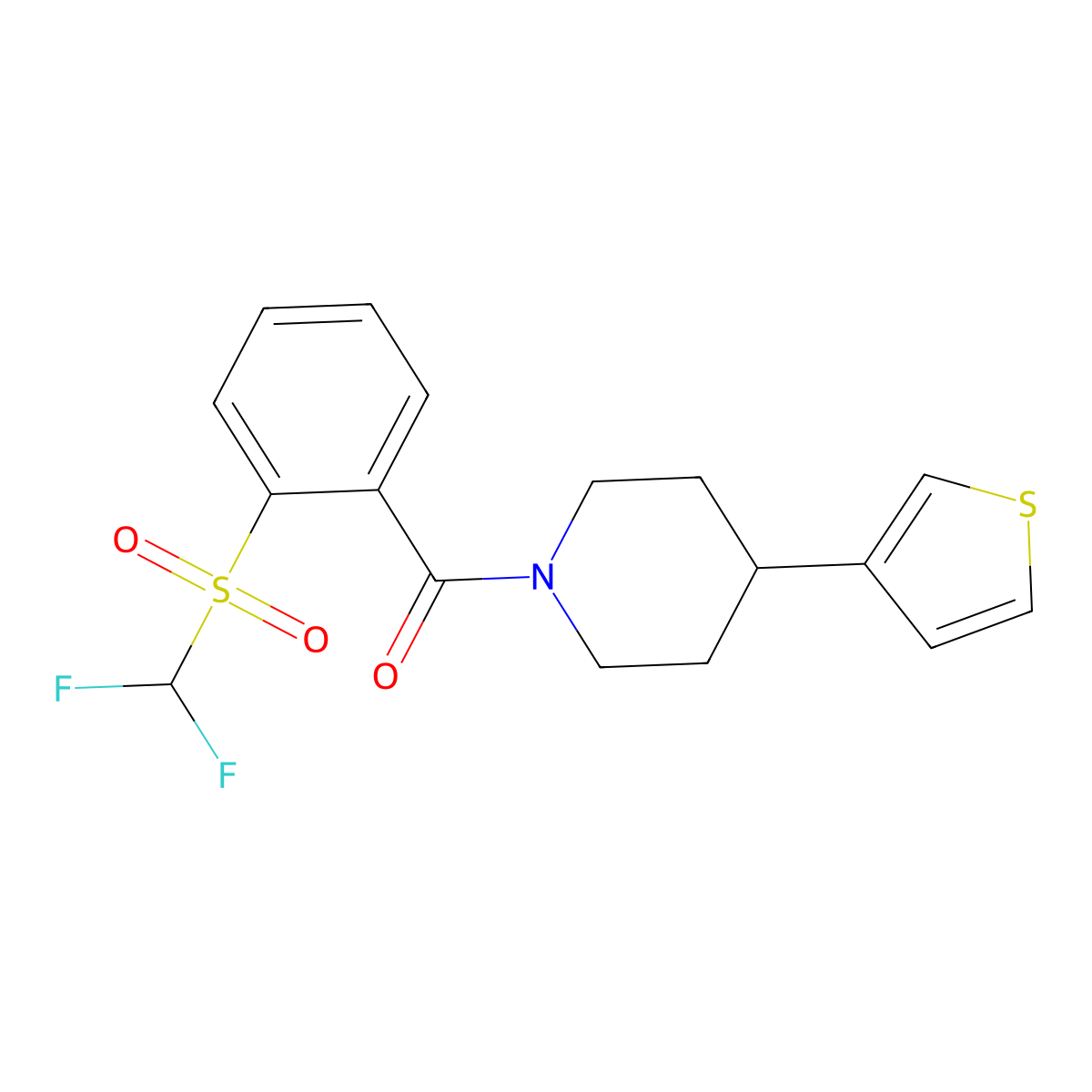 (2-((Difluoromethyl)sulfonyl)phenyl)(4-(thiophen-3-yl)piperidin-1-yl)methanone molecular structure, CAS 1798029-37-4