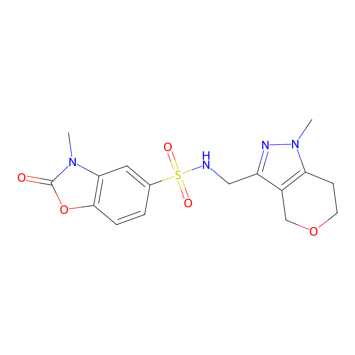 3-methyl-N-((1-methyl-1,4,6,7-tetrahydropyrano[4,3-c]pyrazol-3-yl)methyl)-2-oxo-2,3-dihydrobenzo[d]oxazole-5-sulfonamide molecular structure, CAS 1798029-39-6