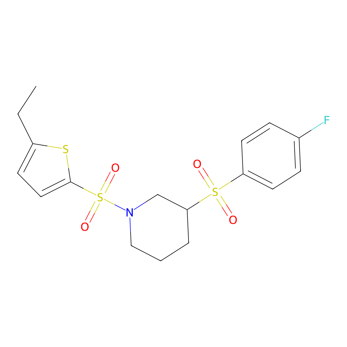 1-((5-Ethylthiophen-2-yl)sulfonyl)-3-((4-fluorophenyl)sulfonyl)piperidine molecular structure, CAS 1798029-59-0