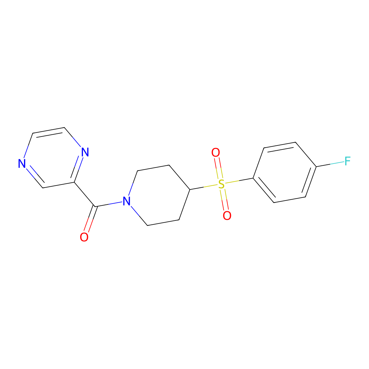 (4-((4-Fluorophenyl)sulfonyl)piperidin-1-yl)(pyrazin-2-yl)methanone molecular structure, CAS 1798029-65-8