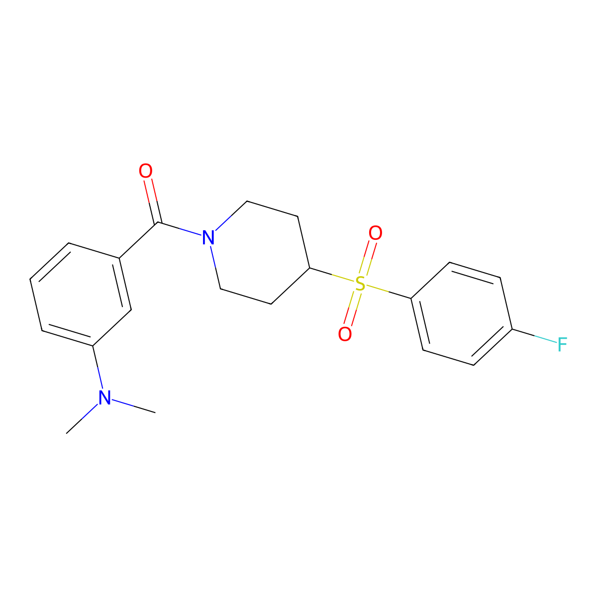 (3-(Dimethylamino)phenyl)(4-((4-fluorophenyl)sulfonyl)piperidin-1-yl)methanone molecular structure, CAS 1798029-74-9