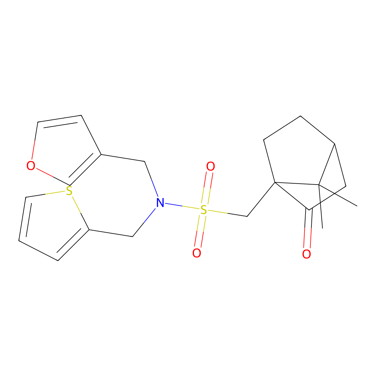 1-(7,7-dimethyl-2-oxobicyclo[2.2.1]heptan-1-yl)-N-(furan-3-ylmethyl)-N-(thiophen-2-ylmethyl)methanesulfonamide molecular structure, CAS 1798029-77-2