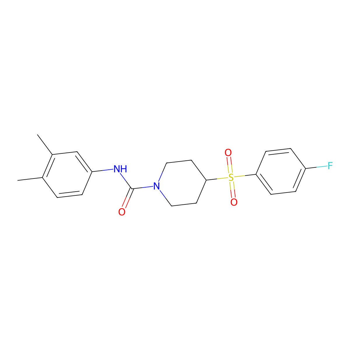 N-(3,4-dimethylphenyl)-4-((4-fluorophenyl)sulfonyl)piperidine-1-carboxamide molecular structure, CAS 1798029-79-4
