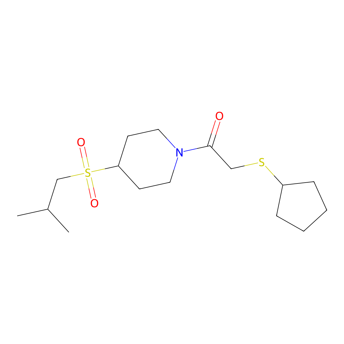 2-(Cyclopentylthio)-1-(4-(isobutylsulfonyl)piperidin-1-yl)ethanone molecular structure, CAS 1798029-95-4