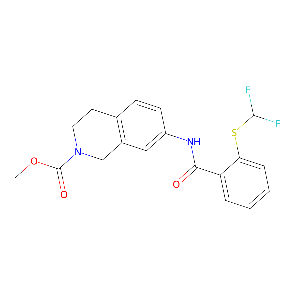 methyl 7-(2-((difluoromethyl)thio)benzamido)-3,4-dihydroisoquinoline-2(1H)-carboxylate molecular structure, CAS 1798030-27-9