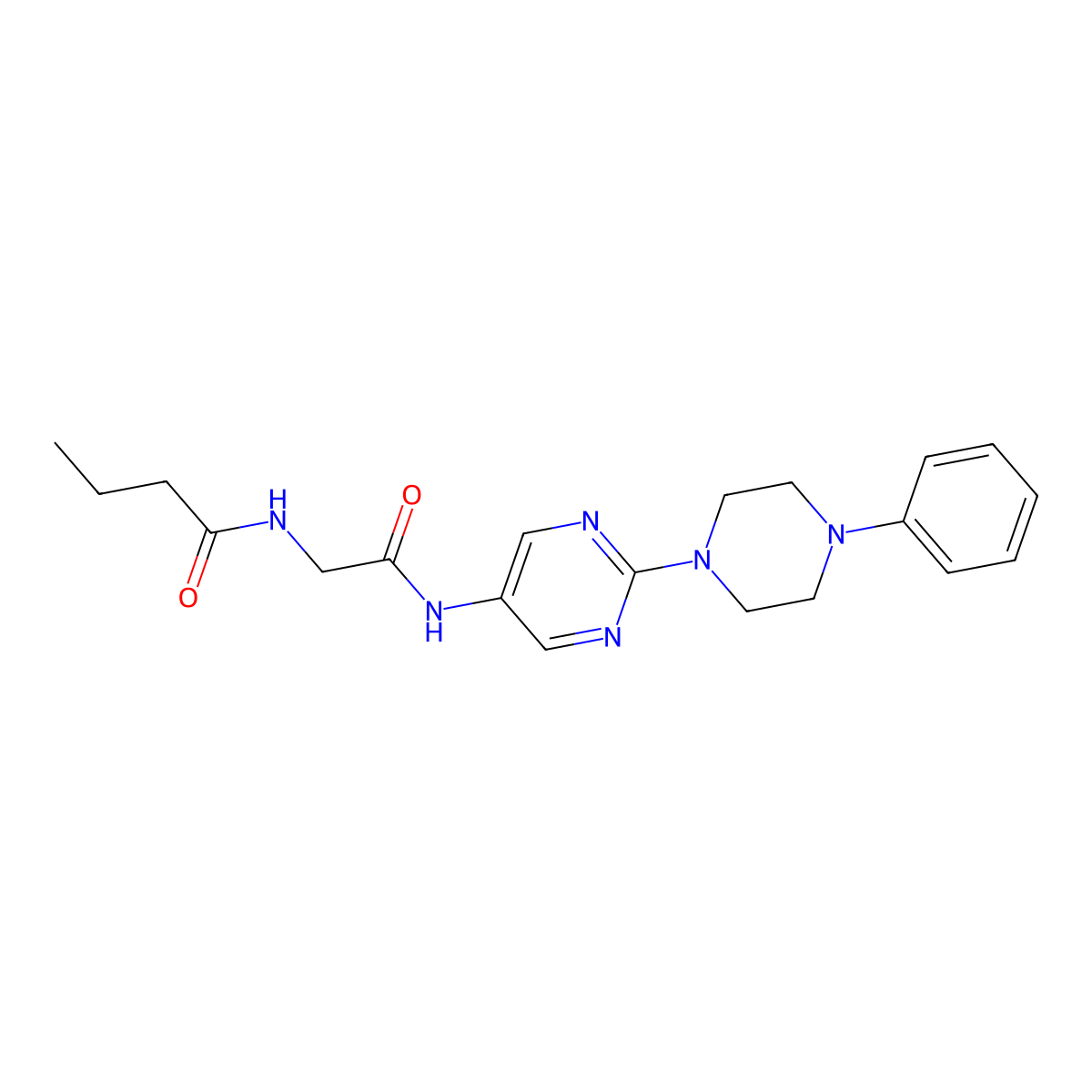 N-(2-oxo-2-((2-(4-phenylpiperazin-1-yl)pyrimidin-5-yl)amino)ethyl)butyramide molecular structure, CAS 1798030-48-4