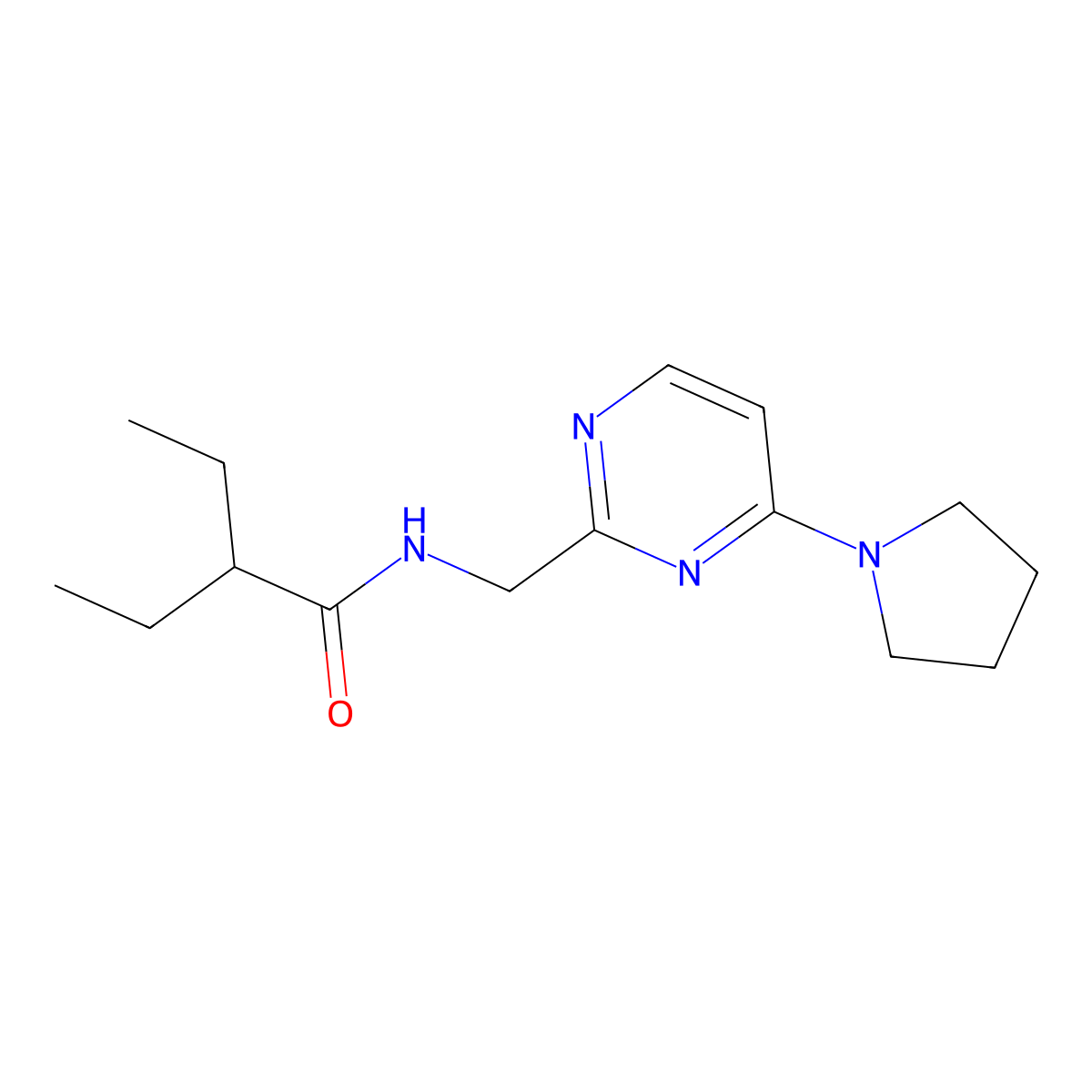 2-ethyl-N-((4-(pyrrolidin-1-yl)pyrimidin-2-yl)methyl)butanamide molecular structure, CAS 1798030-56-4