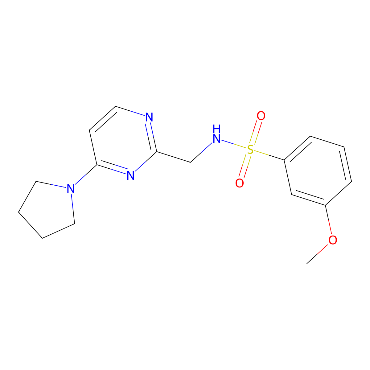 3-methoxy-N-((4-(pyrrolidin-1-yl)pyrimidin-2-yl)methyl)benzenesulfonamide molecular structure, CAS 1798030-76-8