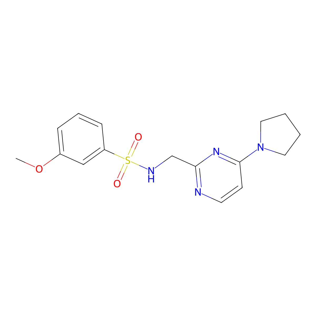 3-methoxy-N-((4-(pyrrolidin-1-yl)pyrimidin-2-yl)methyl)benzenesulfonamide molecular structure, CAS 1798030-76-8