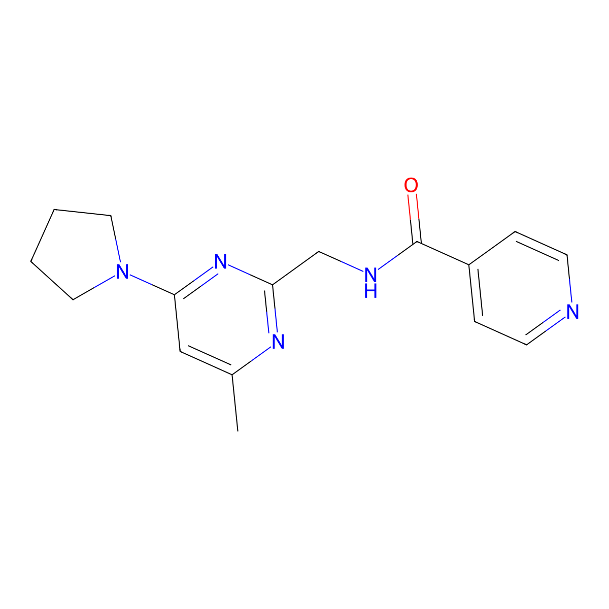 N-((4-methyl-6-(pyrrolidin-1-yl)pyrimidin-2-yl)methyl)isonicotinamide molecular structure, CAS 1798030-80-4