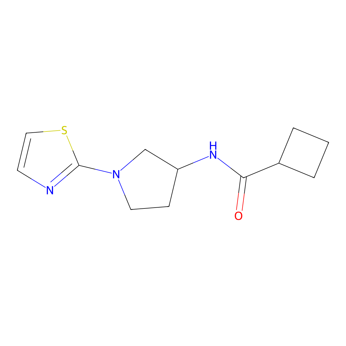 N-(1-(thiazol-2-yl)pyrrolidin-3-yl)cyclobutanecarboxamide molecular structure, CAS 1798030-86-0