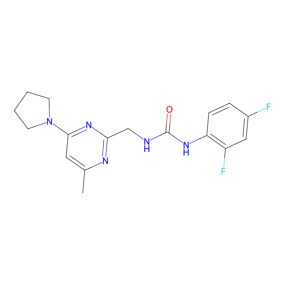 1-(2,4-Difluorophenyl)-3-{[4-methyl-6-(pyrrolidin-1-YL)pyrimidin-2-YL]methyl}urea molecular structure, CAS 1798030-89-3