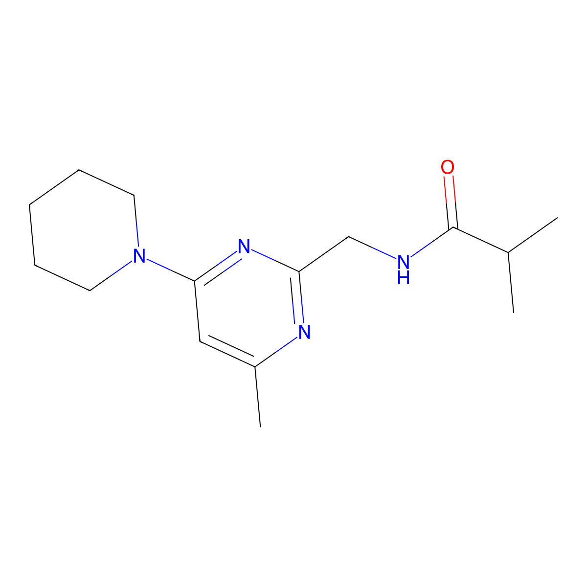 N-((4-methyl-6-(piperidin-1-yl)pyrimidin-2-yl)methyl)isobutyramide molecular structure, CAS 1798030-96-2
