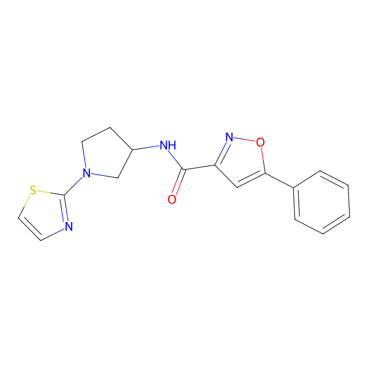 5-phenyl-N-(1-(thiazol-2-yl)pyrrolidin-3-yl)isoxazole-3-carboxamide molecular structure, CAS 1798031-43-2