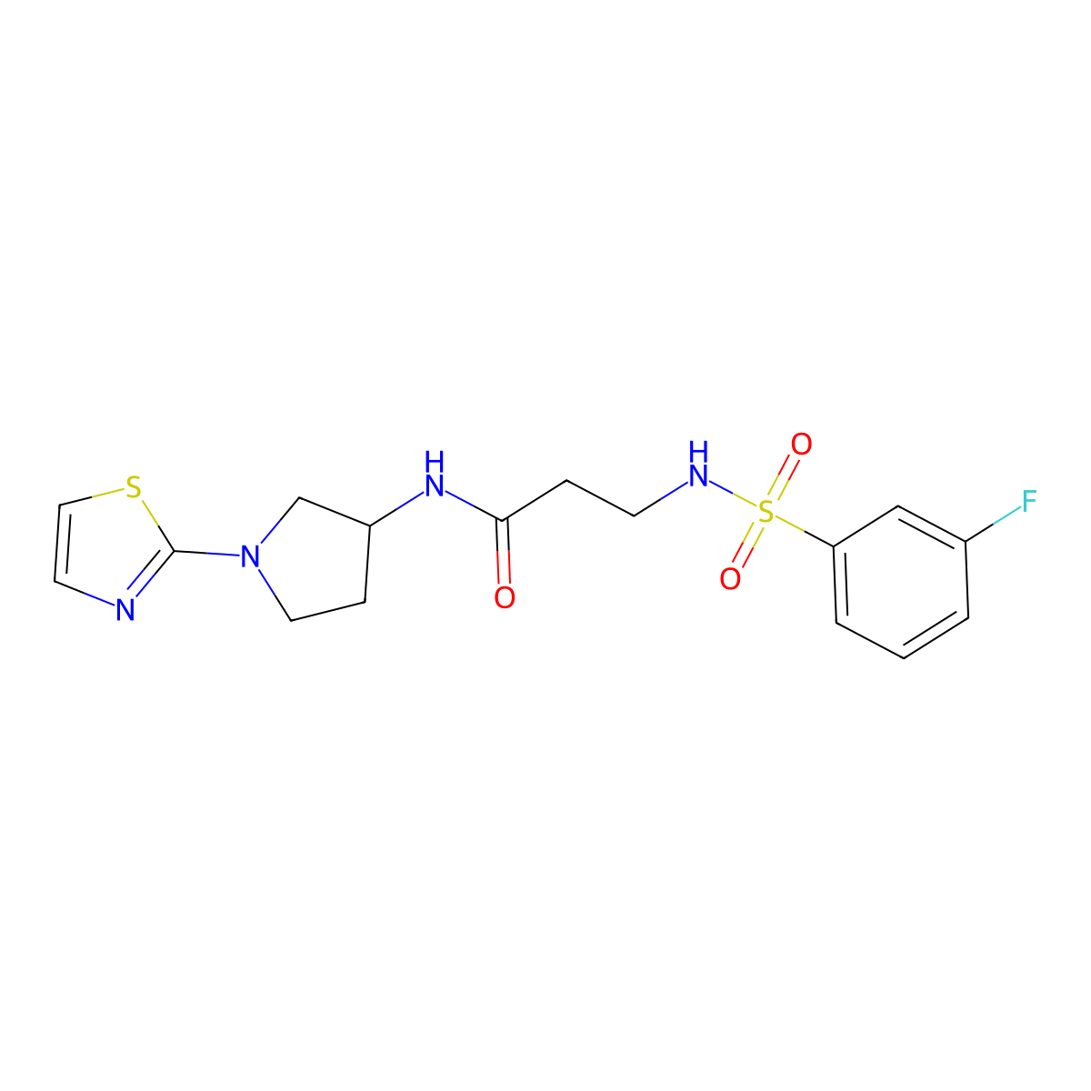 3-(3-fluorophenylsulfonamido)-N-(1-(thiazol-2-yl)pyrrolidin-3-yl)propanamide molecular structure, CAS 1798031-74-9