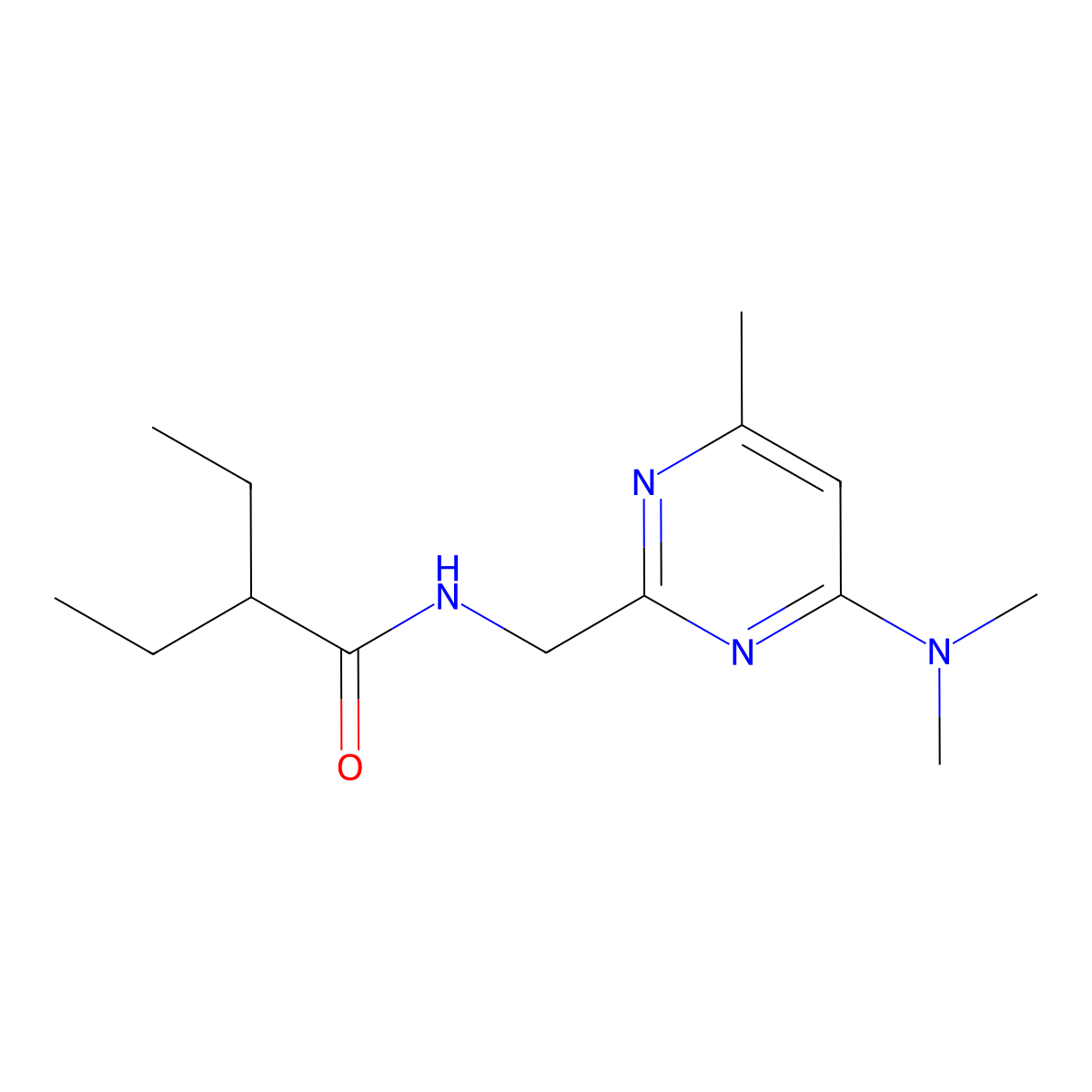 N-{[4-(dimethylamino)-6-methylpyrimidin-2-yl]methyl}-2-ethylbutanamide molecular structure, CAS 1798032-14-0