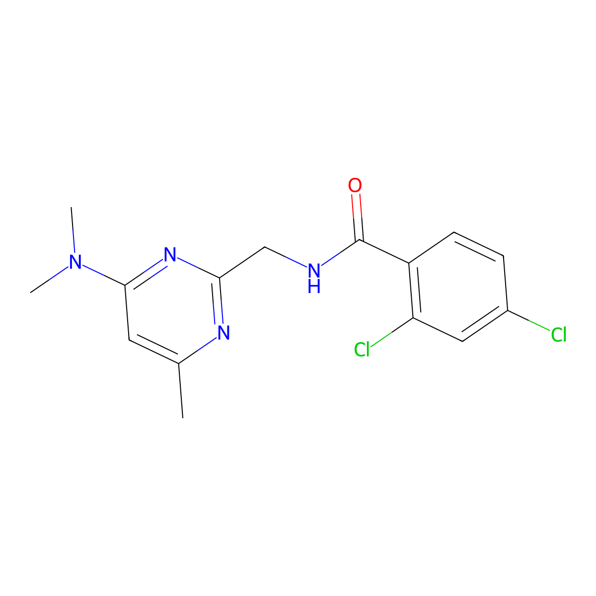 2,4-dichloro-N-{[4-(dimethylamino)-6-methylpyrimidin-2-yl]methyl}benzamide molecular structure, CAS 1798032-19-5
