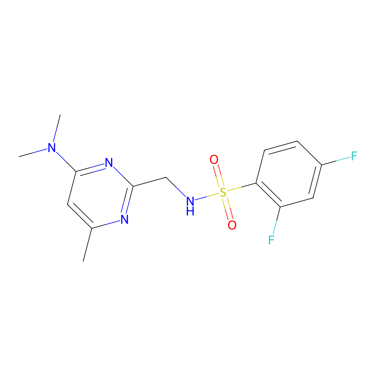 N-((4-(dimethylamino)-6-methylpyrimidin-2-yl)methyl)-2,4-difluorobenzenesulfonamide molecular structure, CAS 1798032-49-1