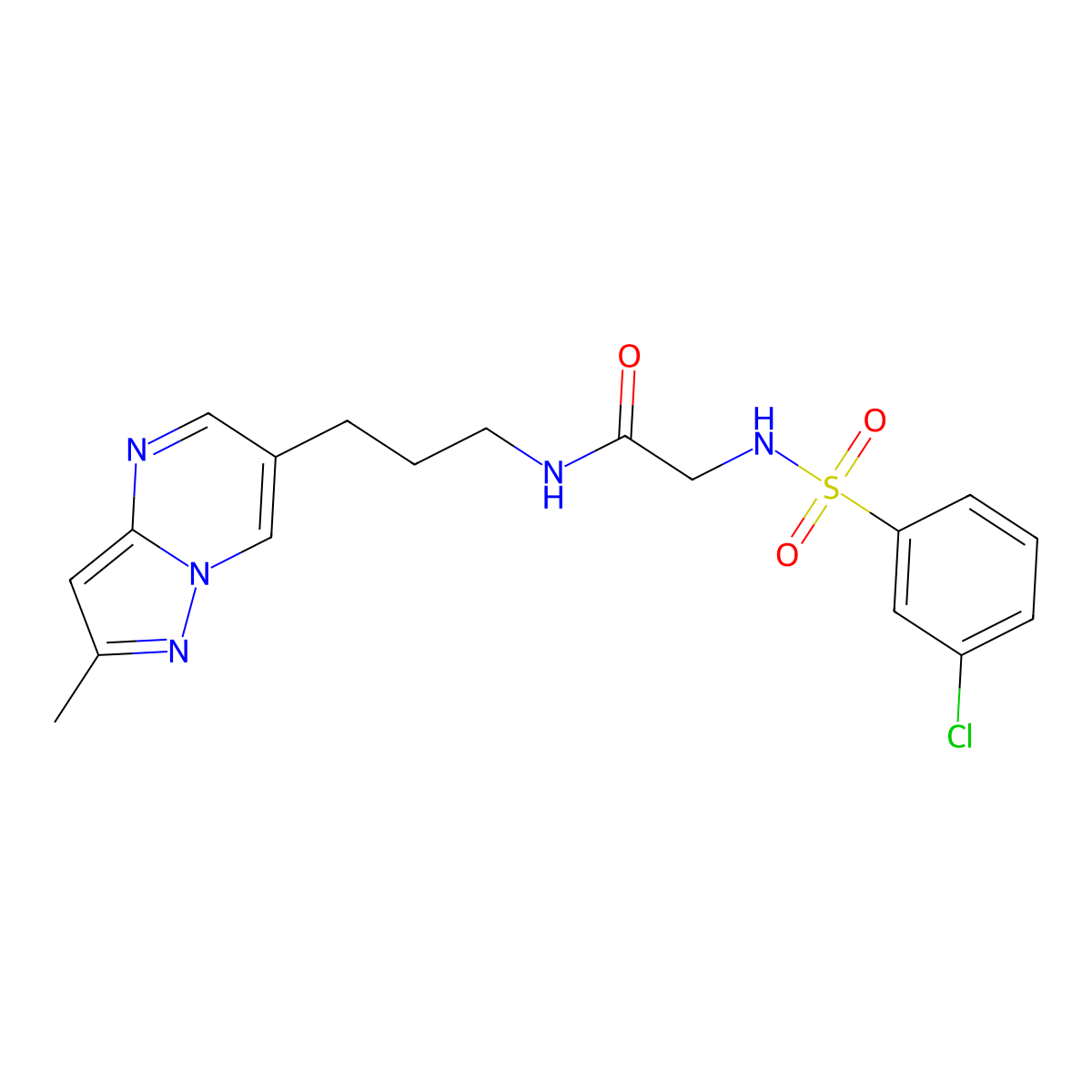 2-(3-chlorobenzenesulfonamido)-N-(3-{2-methylpyrazolo[1,5-a]pyrimidin-6-yl}propyl)acetamide molecular structure, CAS 1798032-52-6