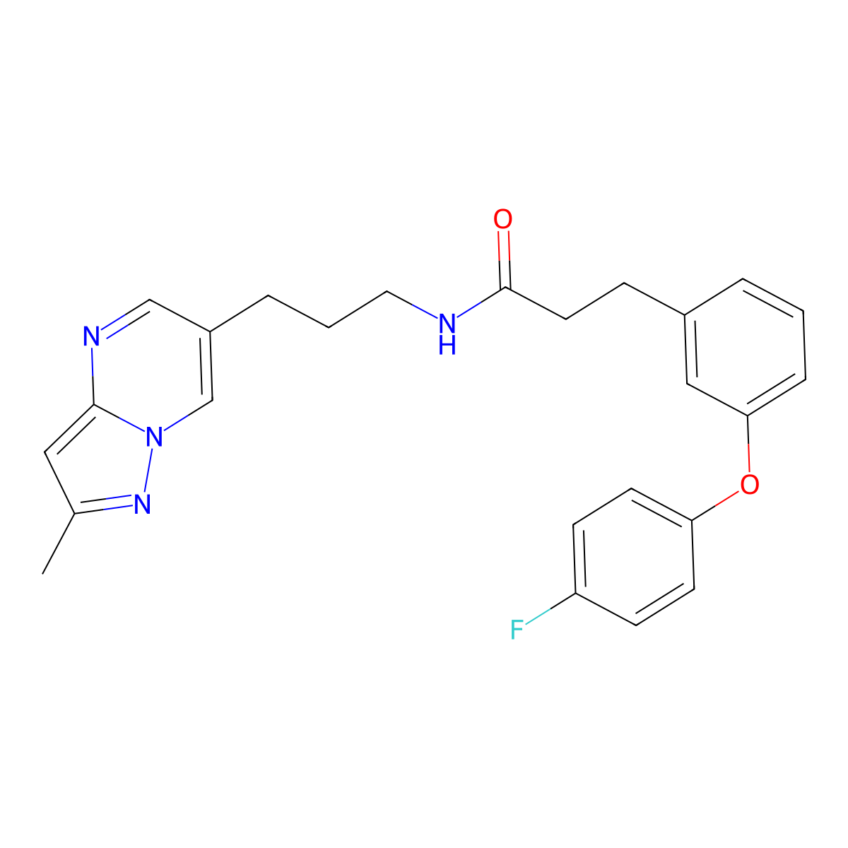 3-[3-(4-fluorophenoxy)phenyl]-N-(3-{2-methylpyrazolo[1,5-a]pyrimidin-6-yl}propyl)propanamide molecular structure, CAS 1798032-61-7