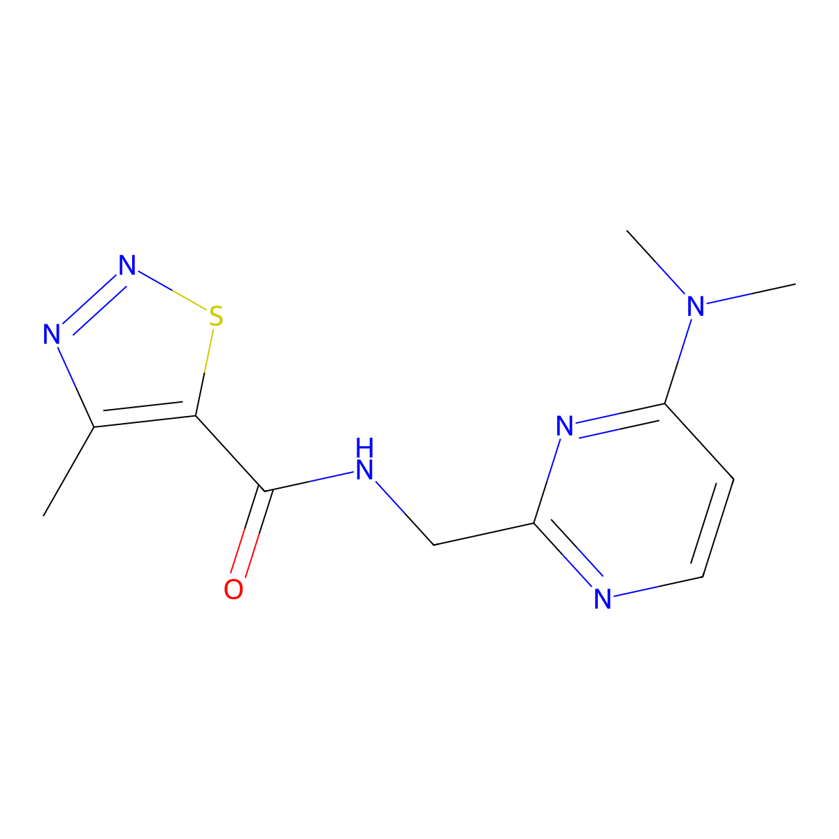 N-{[4-(dimethylamino)pyrimidin-2-yl]methyl}-4-methyl-1,2,3-thiadiazole-5-carboxamide molecular structure, CAS 1798032-69-5