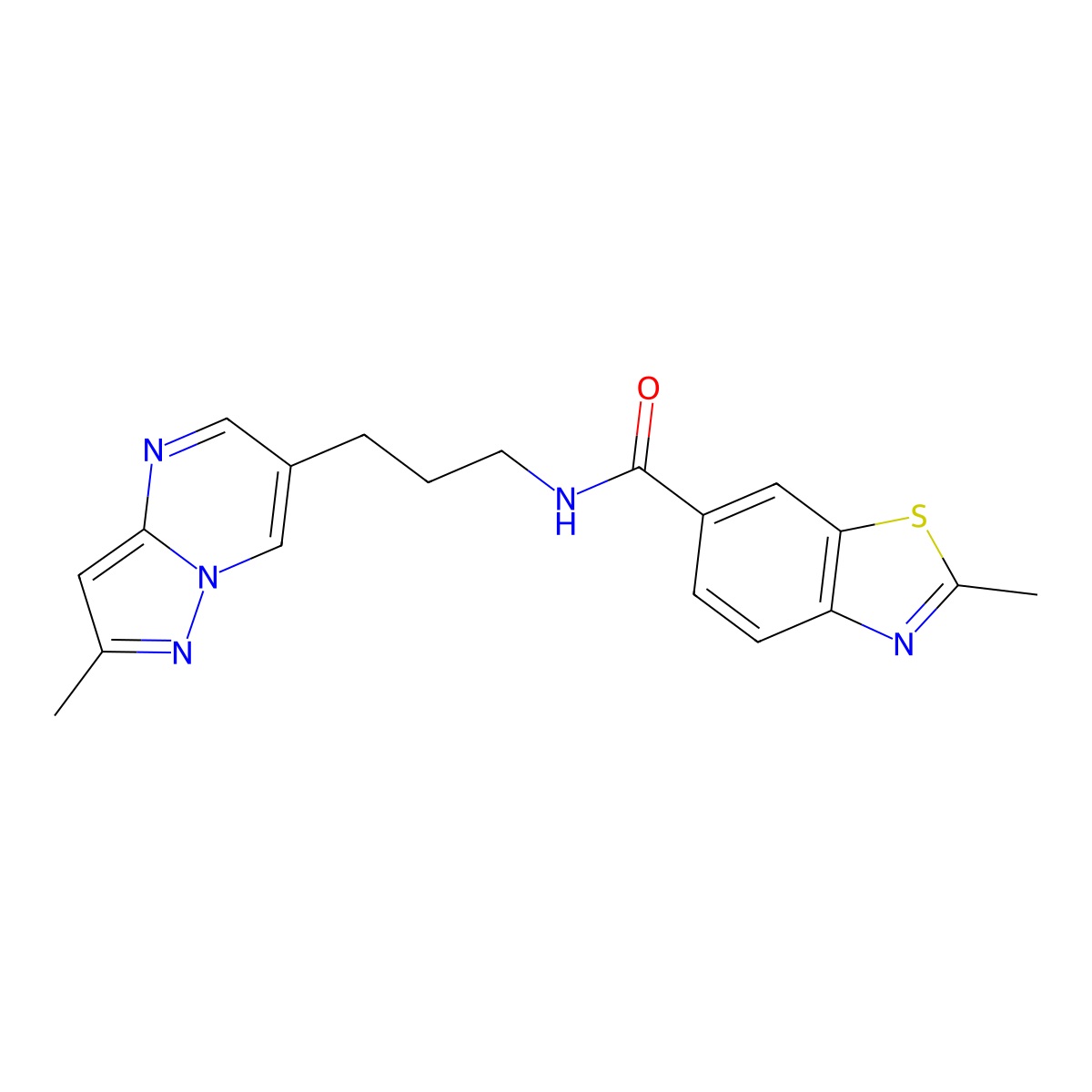 2-methyl-N-(3-(2-methylpyrazolo[1,5-a]pyrimidin-6-yl)propyl)benzo[d]thiazole-6-carboxamide molecular structure, CAS 1798032-73-1